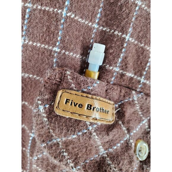 Vtg Five Brother Flannel Workwear Shirt Men 2X Heavyweight Brown Check LS USA - Picture 7 of 11